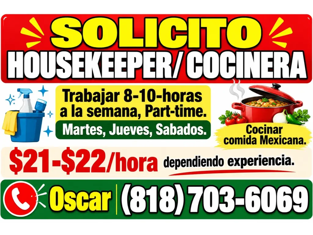 SOLICITO HOUSEKEEPER/ COCINERA 📍CANOGA PARK,