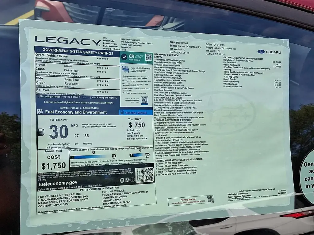 Subaru Legacy 2025 AWD Premium 4dr Sedan