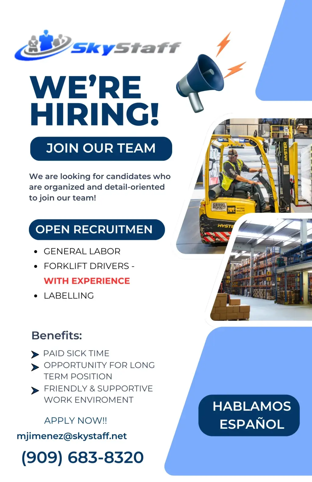 TRABAJOS - FORKLIFT Y LABOR GENERAL