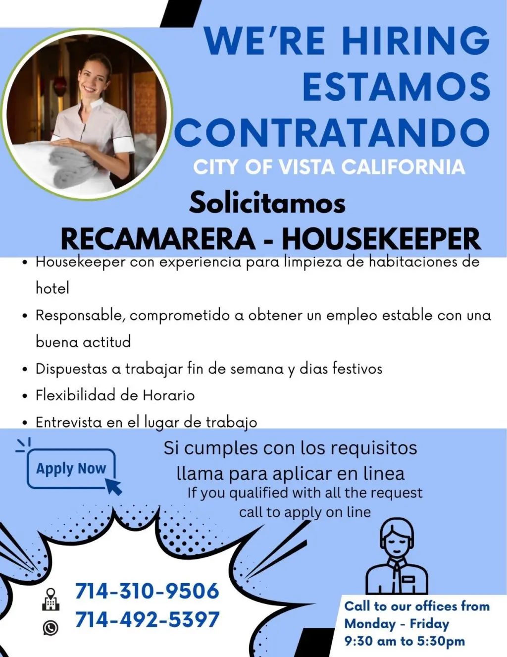 Se Solicita Recamarera en Vista, California