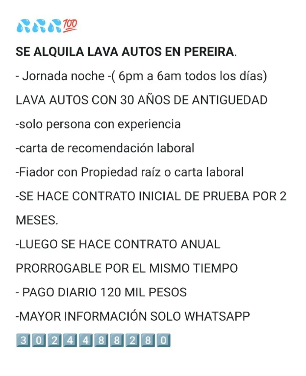 ARRIENDO LAVADERO DE CARROS JORNADA NOCTURNA
