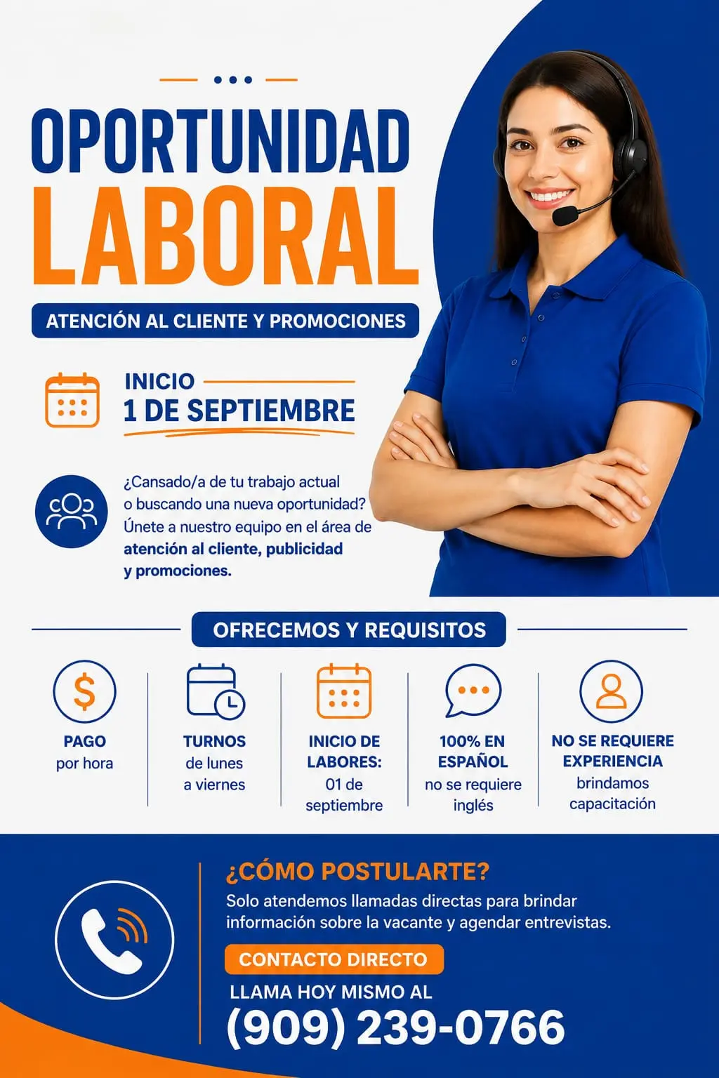 Oportunidad de trabajo inmediato en San Bernardino Se busca personal entusiasta