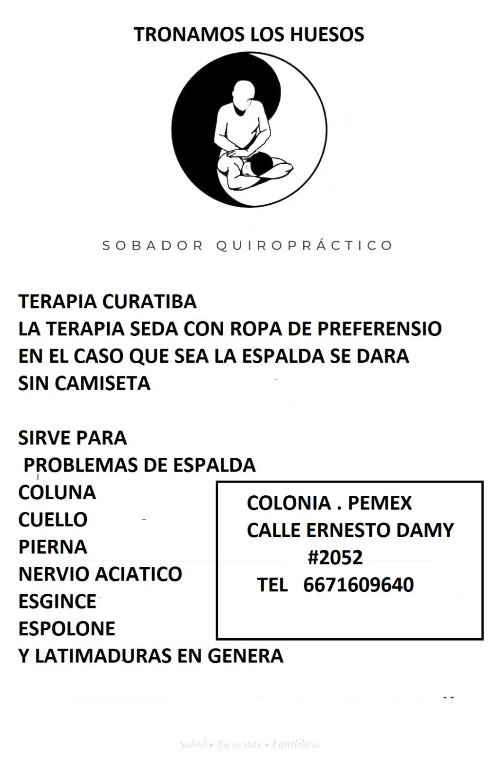 Terapia sobador Quiropráctica  para Problemas de Espalda y Articulaciones