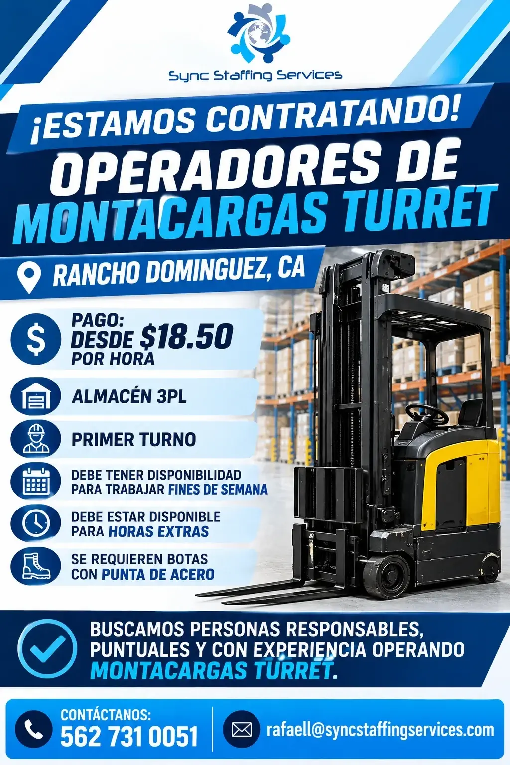 🚨 ¡Estamos Contratando Operadores de Montacargas Turret! 🚨