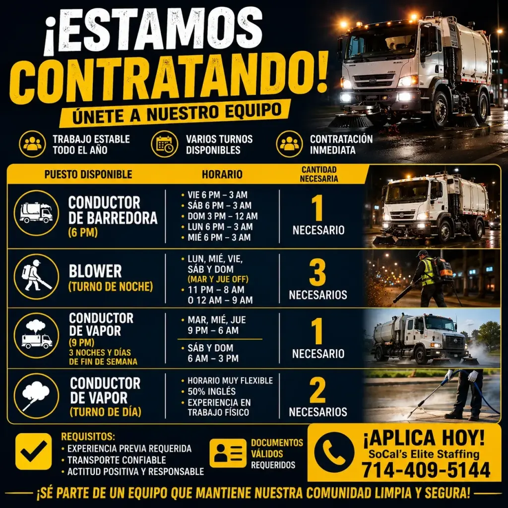 Choferes y Blowers 40+ hrs