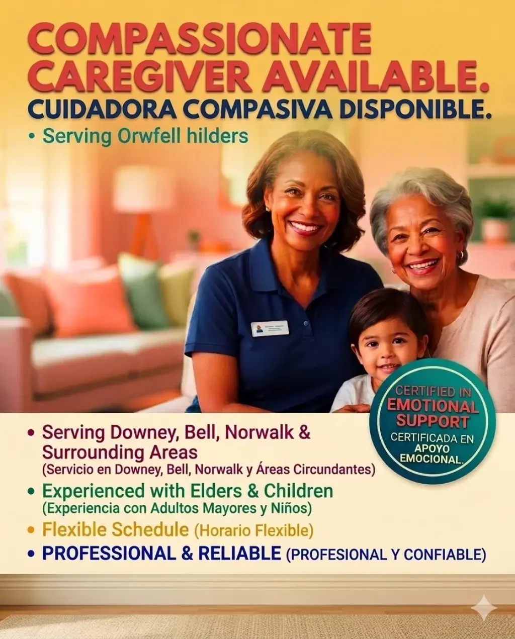 Servivio de caregiver/cuidadora adulto mayor o nin̈o
