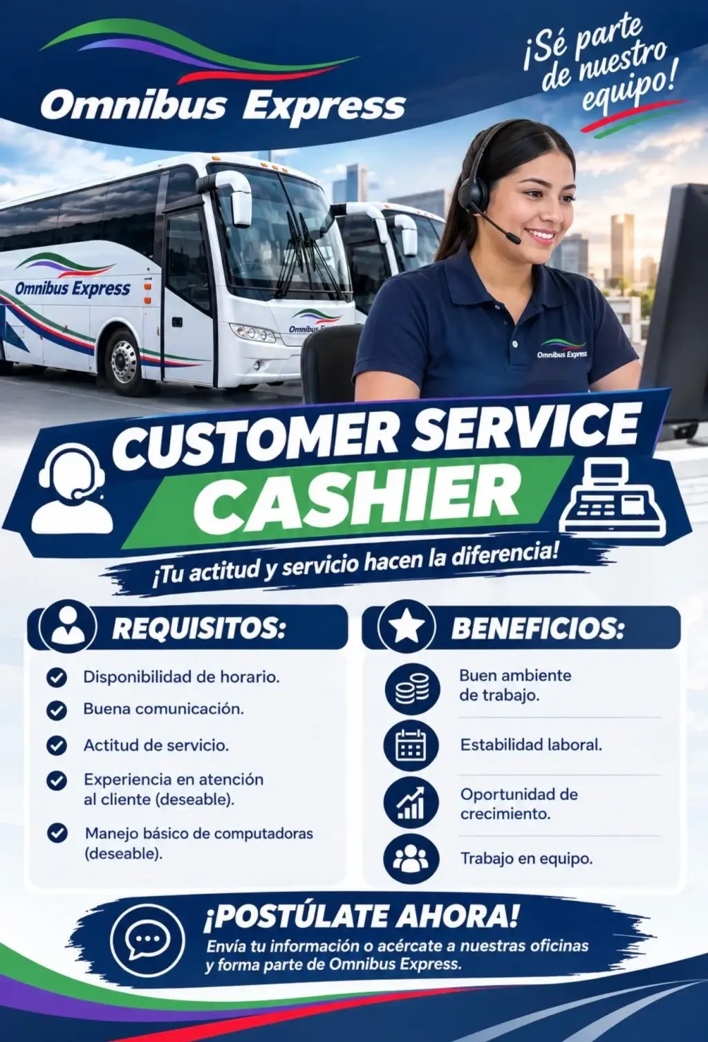 Posición de Cajero de Servicio al Cliente en Omnibus Express