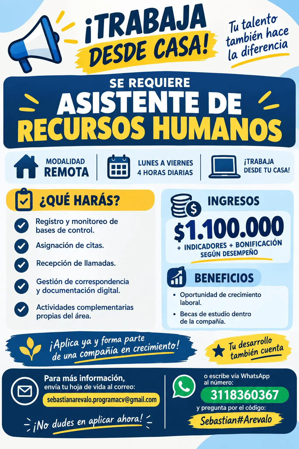 Se buscan asistentes de RRHH 4 horas diarias