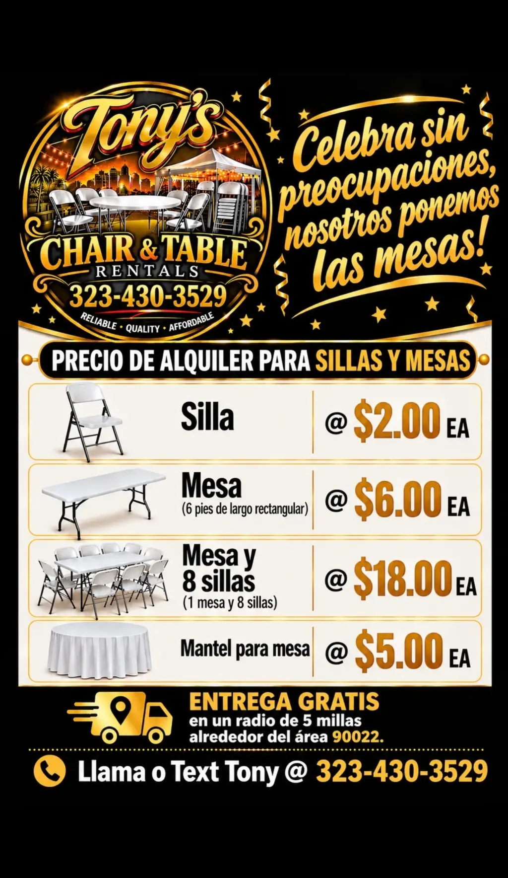 RENTA DE SILLAS Y MESAS PARA TODO TIPO DE EVENTOS!