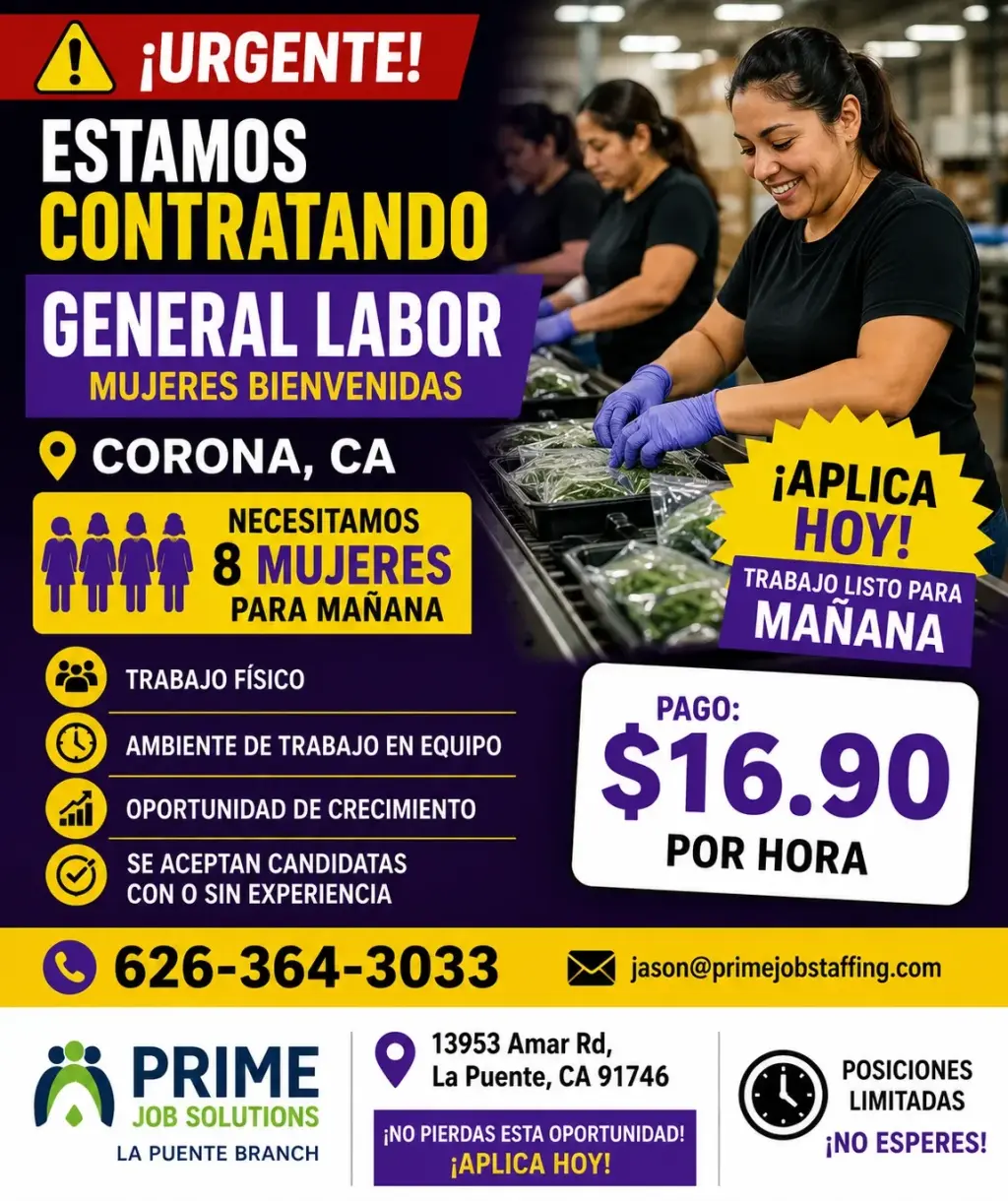 🚨 ¡ESTAMOS CONTRATANDO! – GENERAL LABOR 🚨
