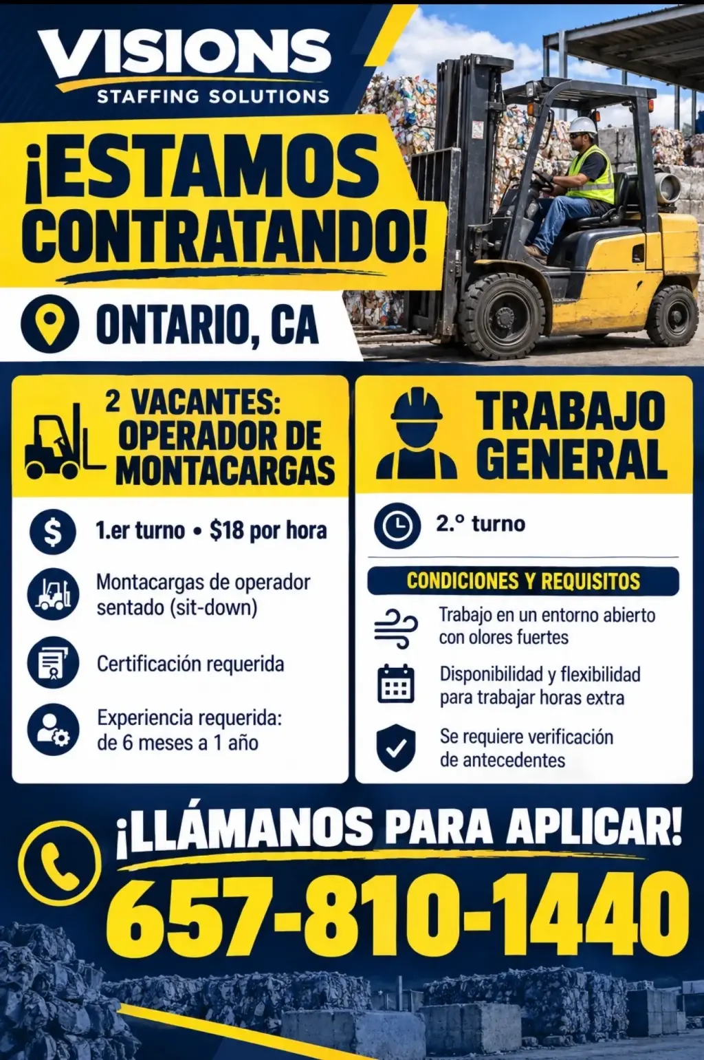Trabajo General Y Forklift en Ontario