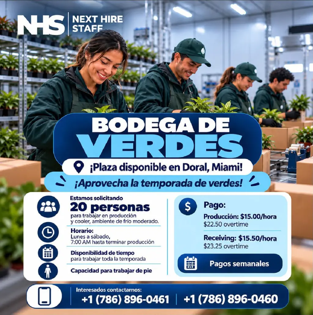 CONTRATANDO PARA TEMPORADA DE FLORES