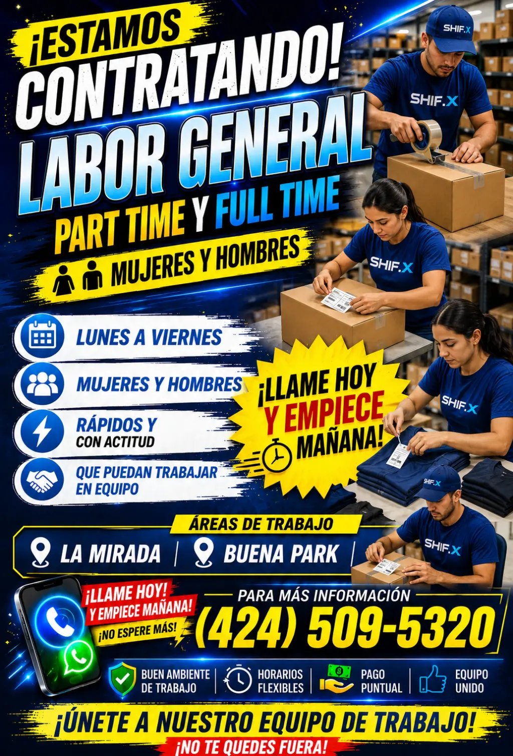 Posiciones de Trabajo General Disponibles - Tiempo Parcial y Completo