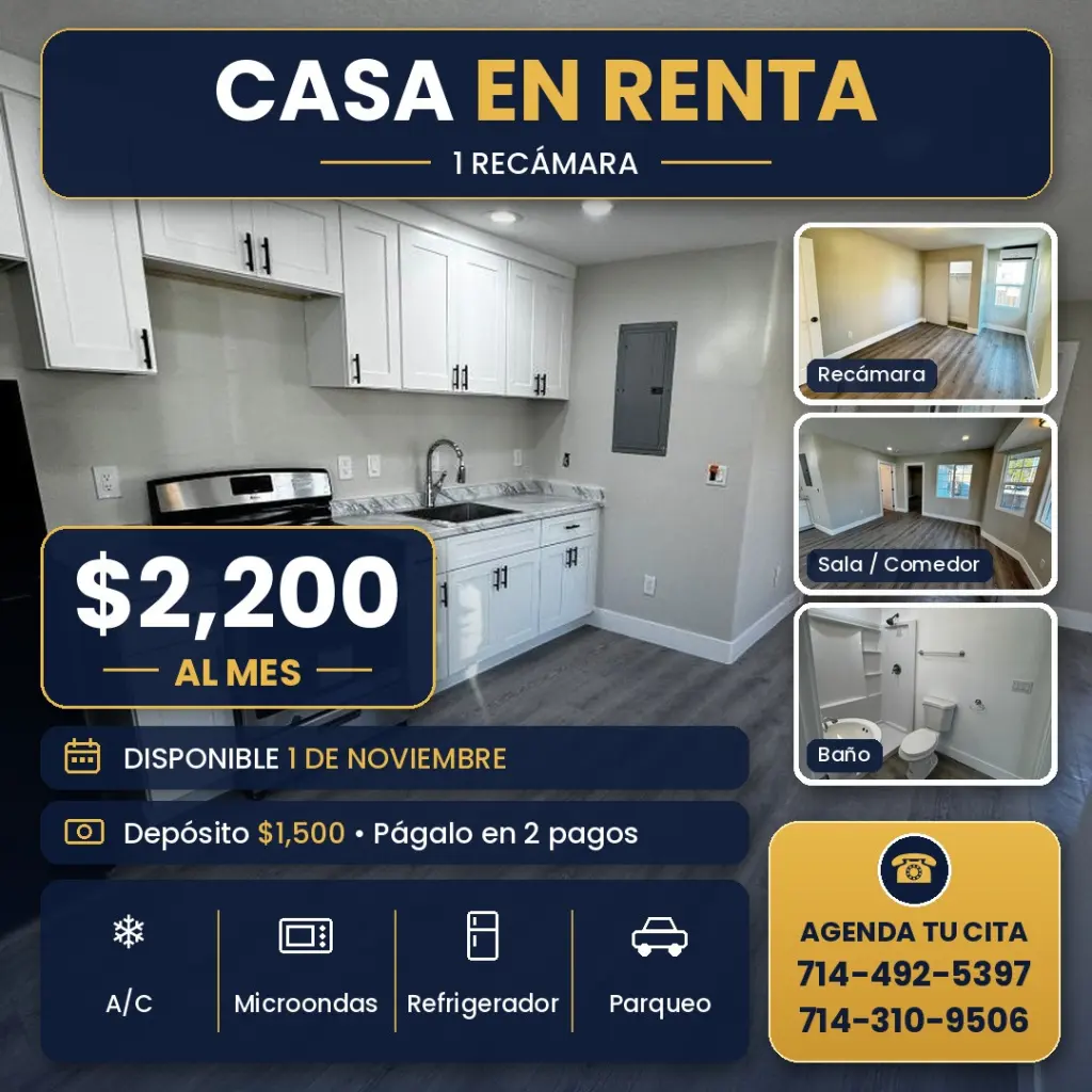 Moderno Estudio en Renta EN SANTA ANA CA