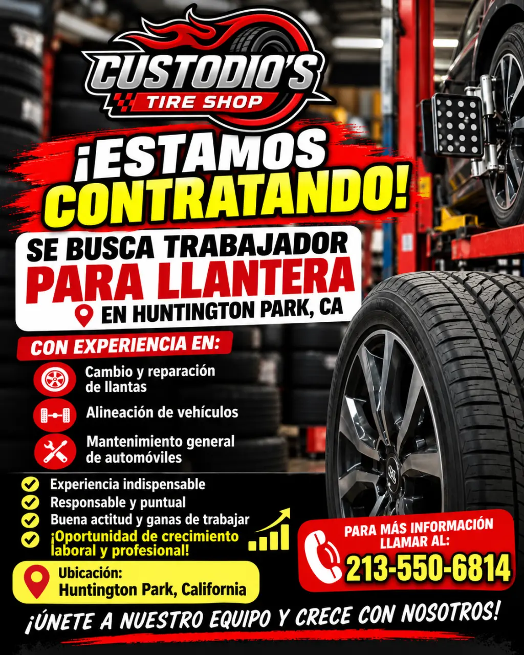 Oportunidad de Empleo en Custodio's Tire Shop