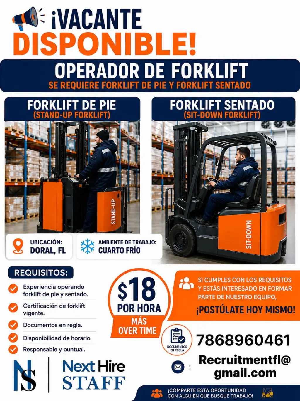 Operador de Forklift sentado y de pie