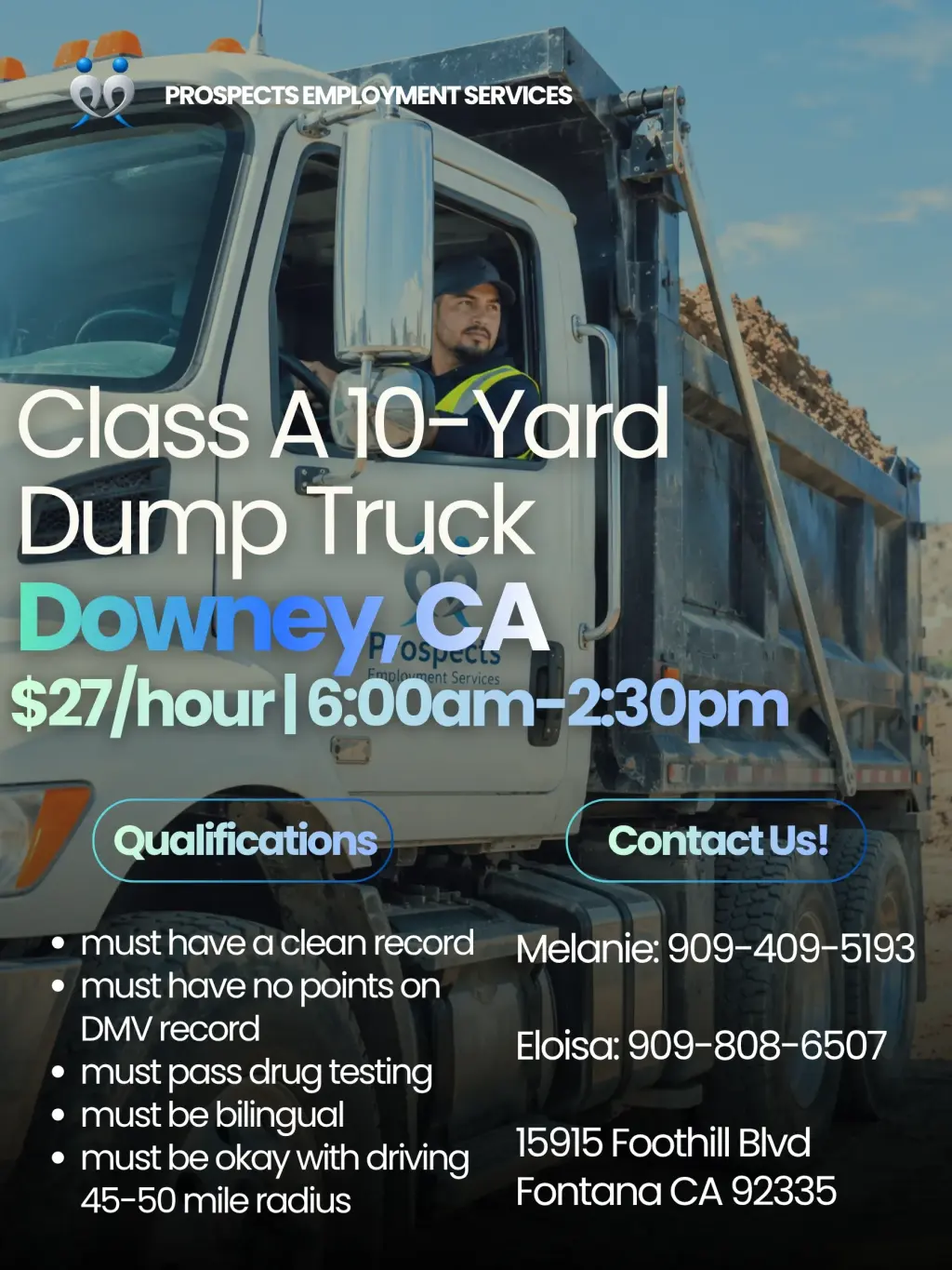 Class A 10-yard Dump Truck Job in DOWNEY, CA