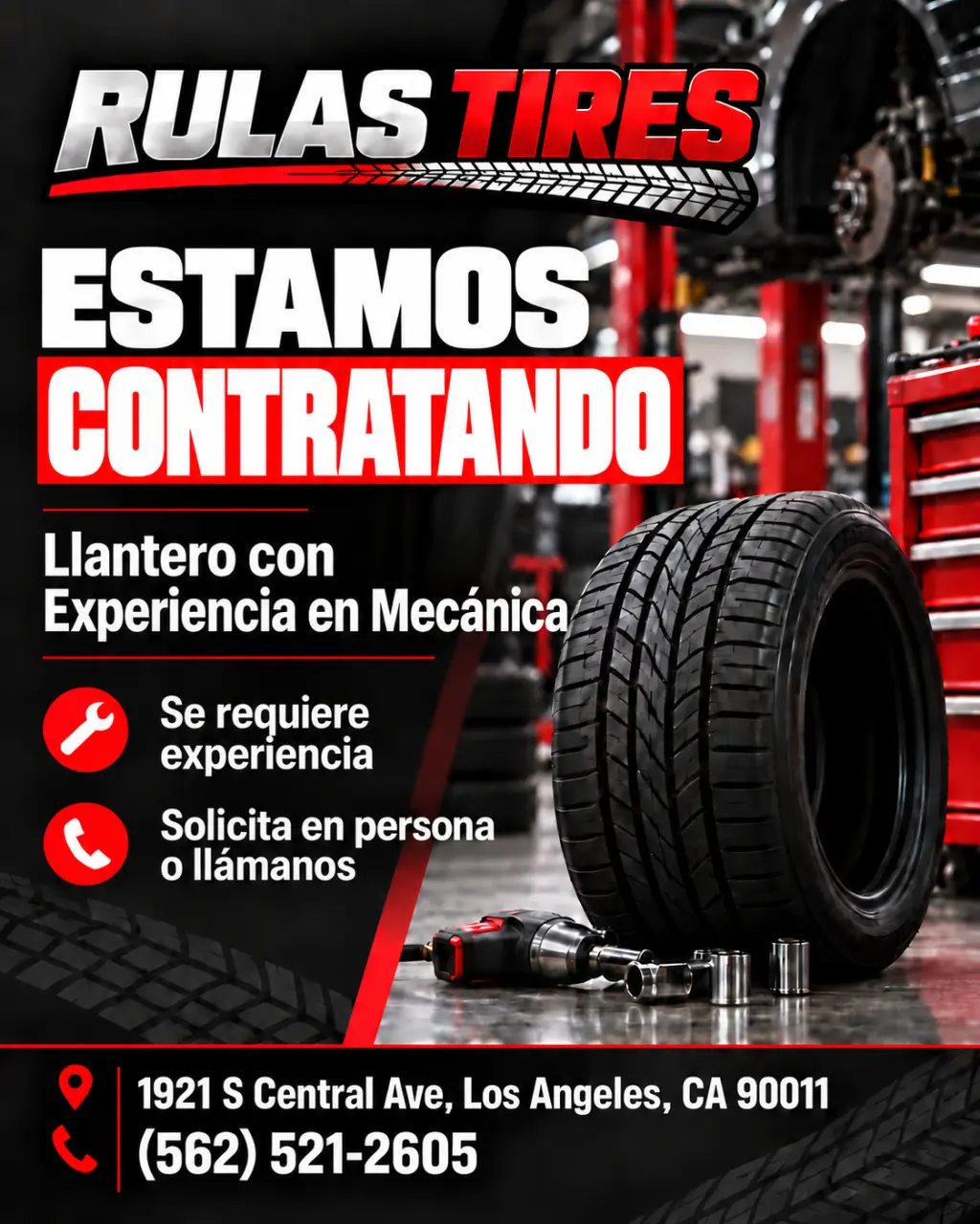 Estamos Contratando Llantero con experiencia en Mecánica