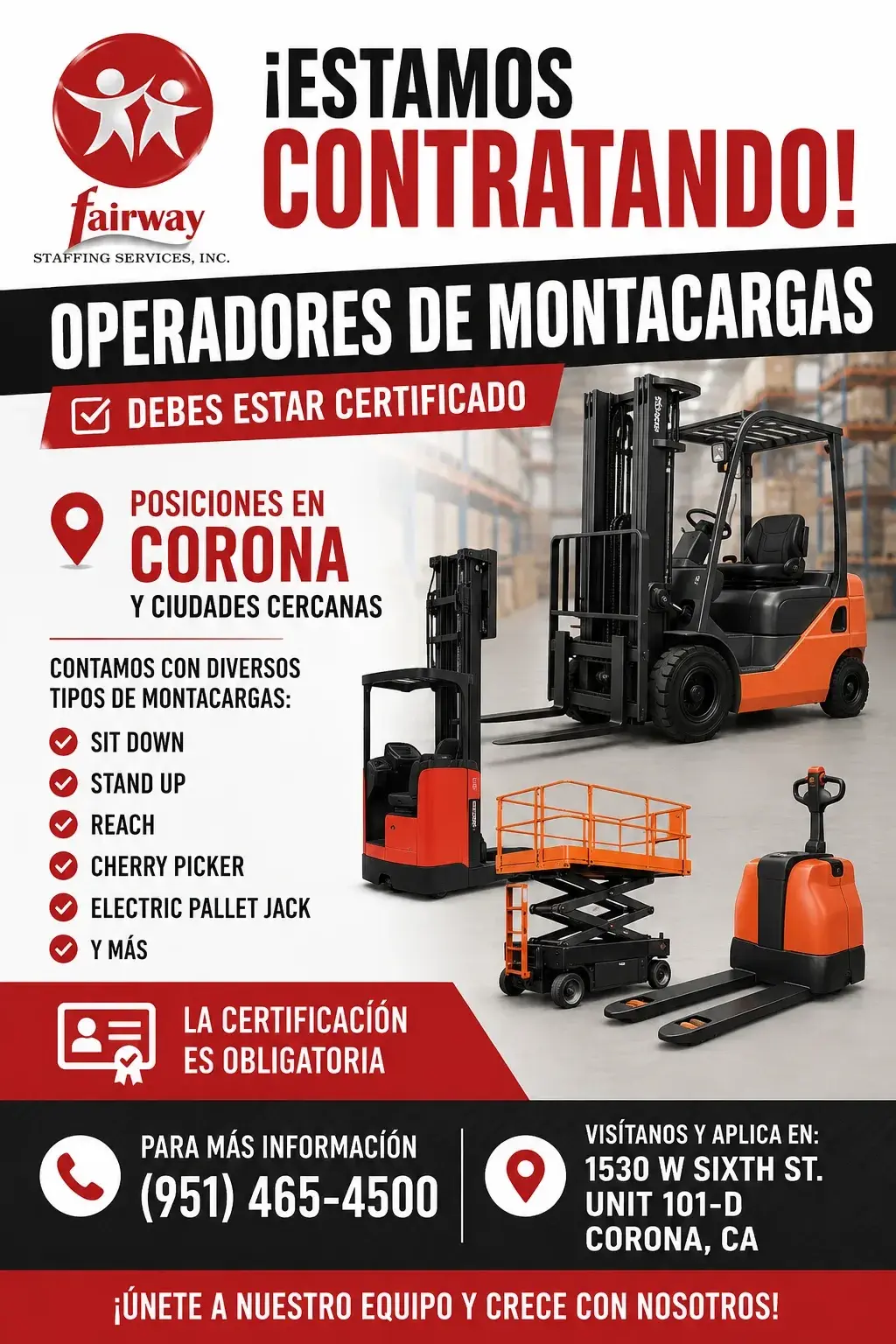 CONTRATANDO OPERADORES DE MONTACARGAS/ FORKLIFTS