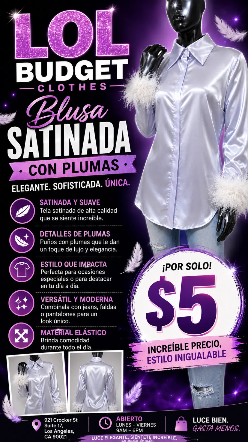 Blusa Satinada Elegante con Plumas - ¡Solo $5!