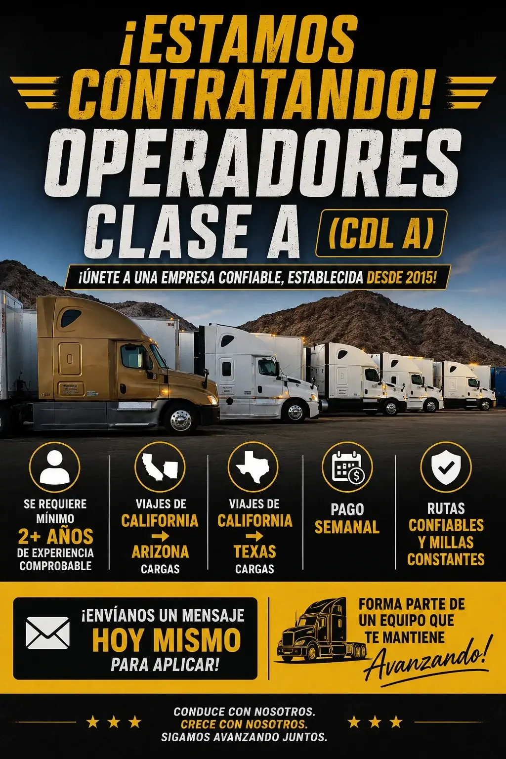 ¡Contratando Conductores Clase A CDL - Únete a Nuestro Equipo Confiable!