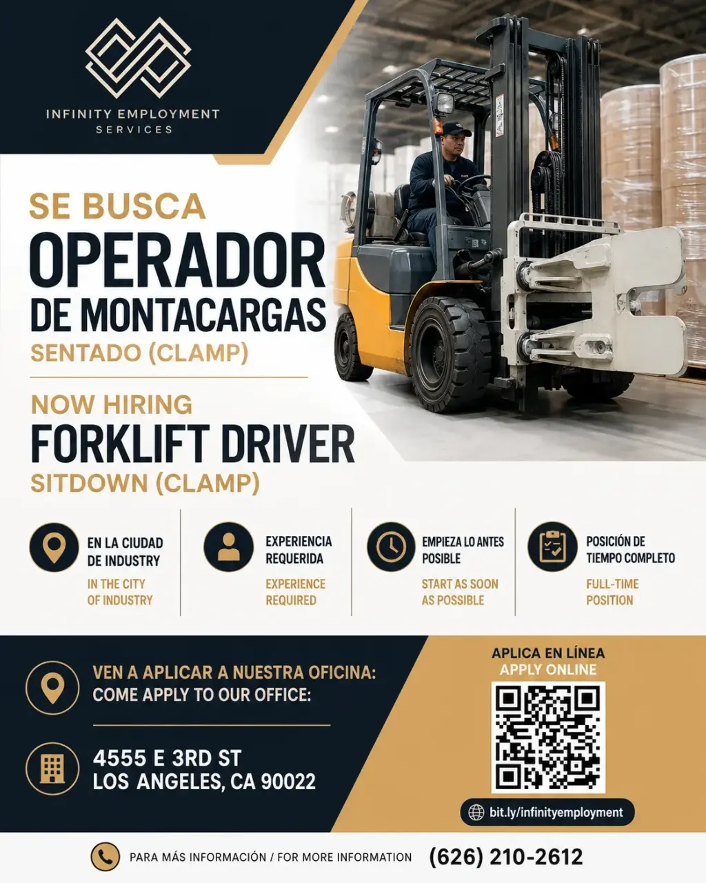 CITY OF INDUSTRY: ¡CONTRATACIÓN INMEDIATA! / NOW HIRING!