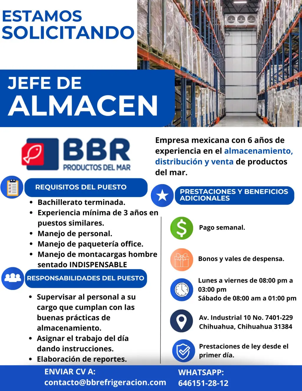 VACANTE PARA JEFE DE ALMACEN