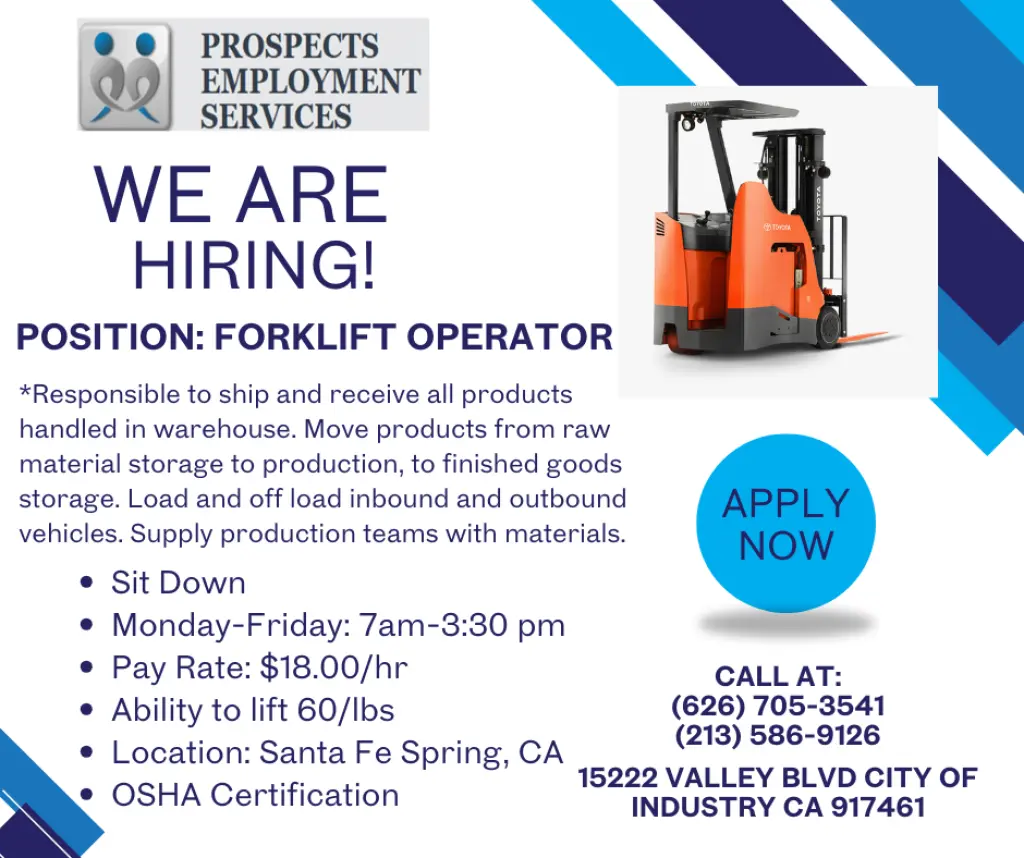 Forklift Driver / Manejador de Montacarga