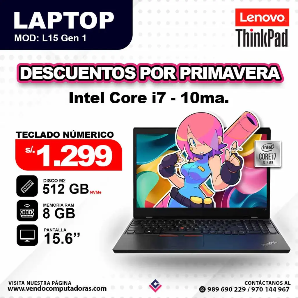 Laptop LENOVO THINKPAD Intel Core i7 - 10ma Gen / L15 Gen 1