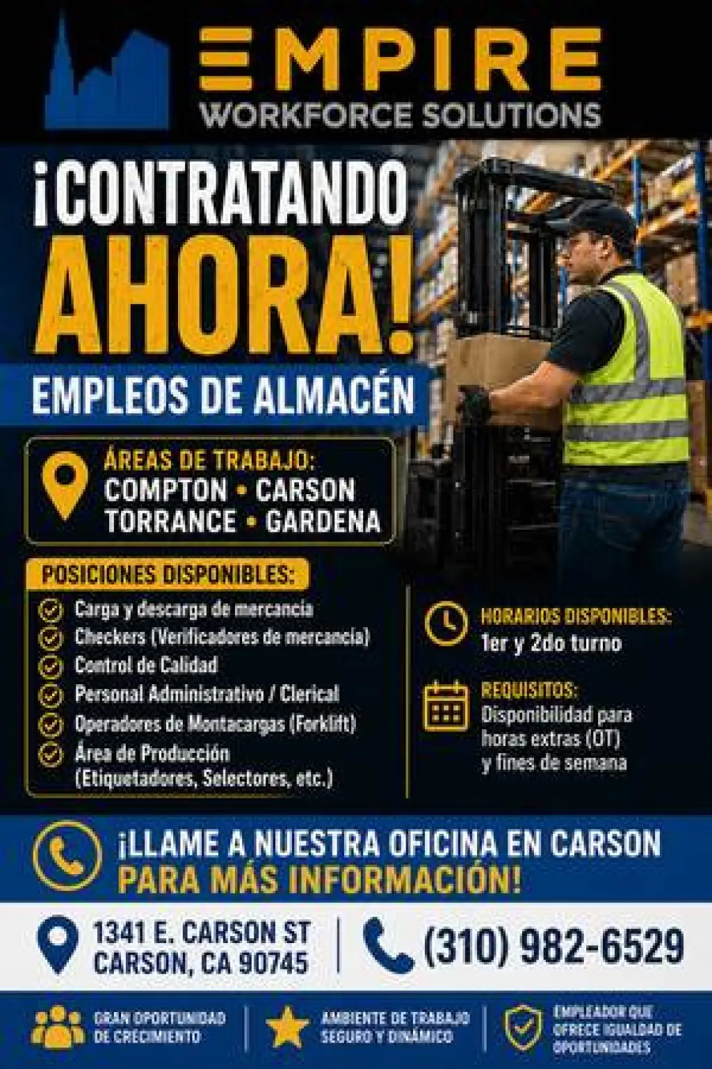 ¡ESTAMOS CONTRATANDO! – SHIPPING LUMPERS (Compton)