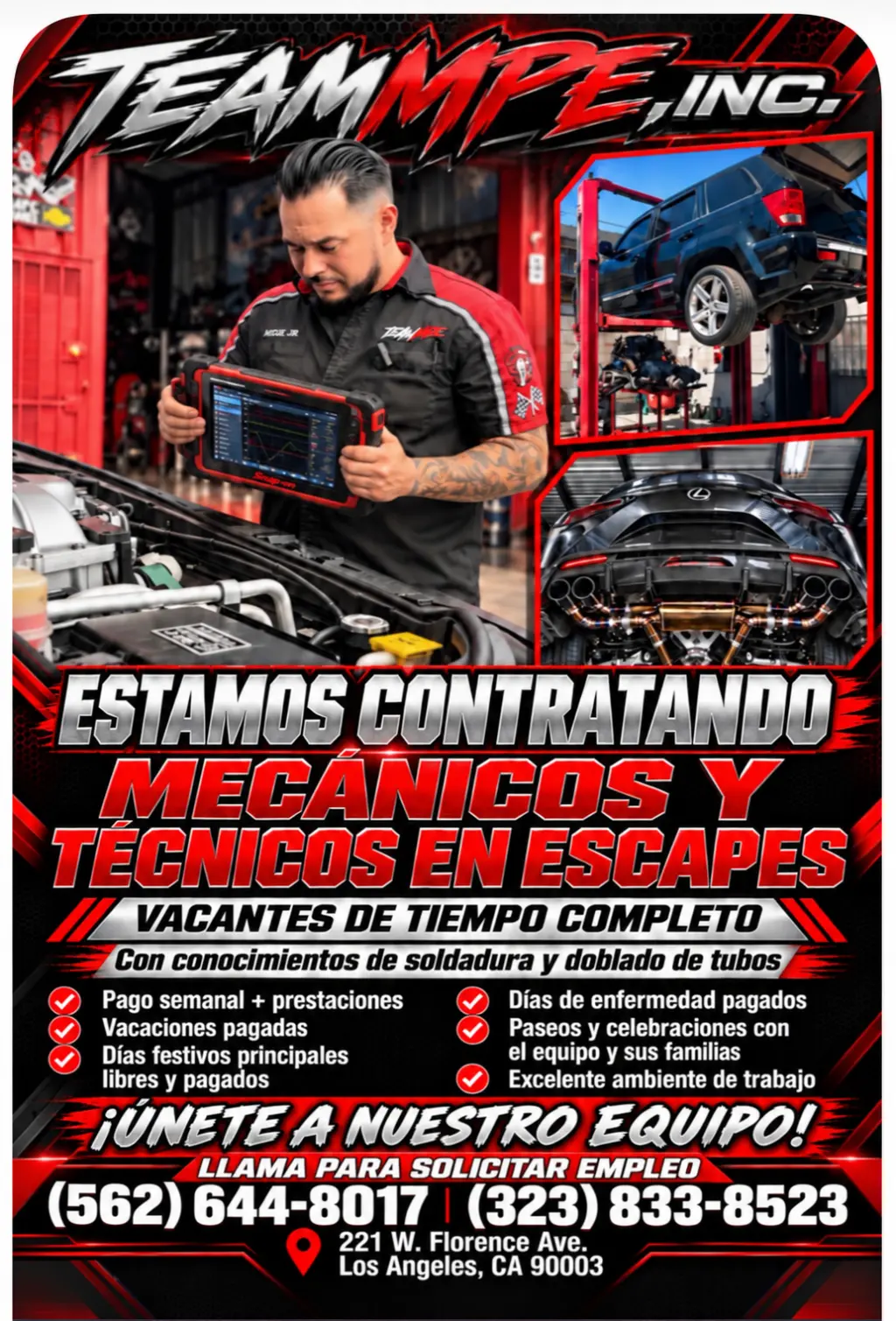 Contratando Mecánicos y Técnicos en Escapes