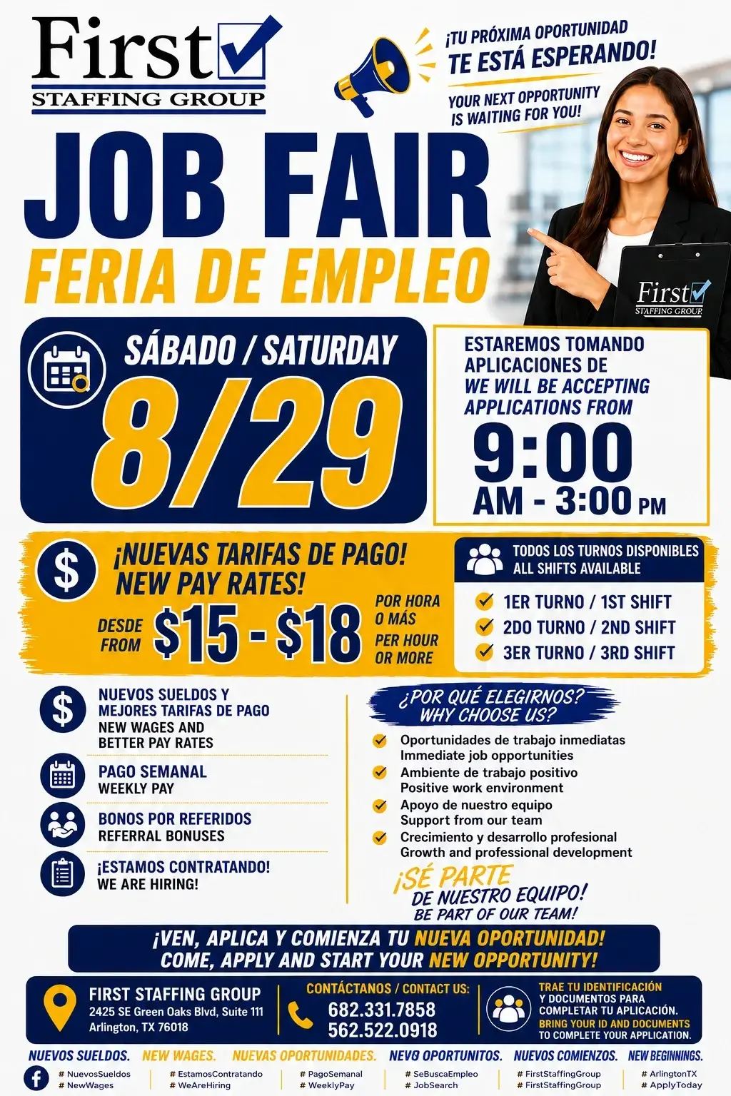 🚨💰 ¡NUEVOS SUELDOS! DE $15 A $18+ POR HORA — ¡ESTAMOS CONTRATANDO! 💰🚨