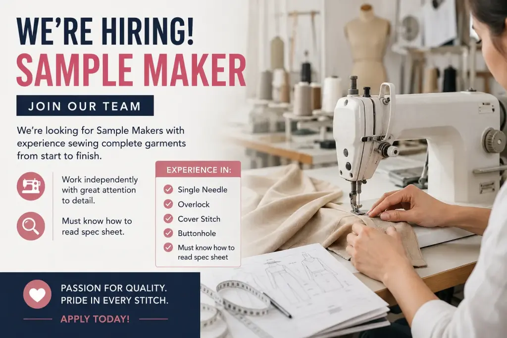 Sample Makers with experience sewing complete garments