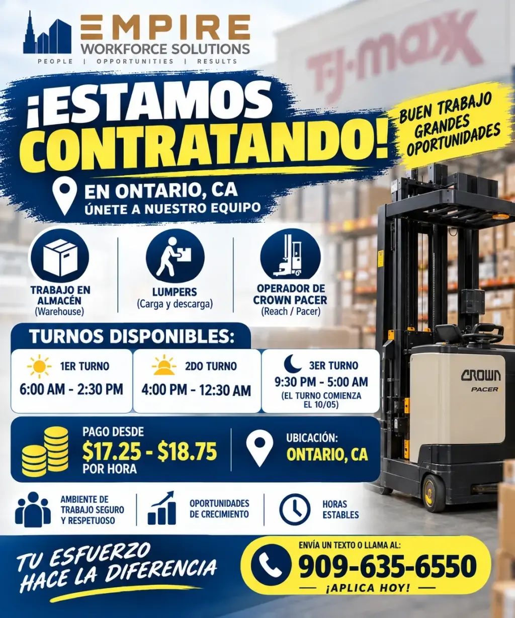 TRABAJO EN ONTARIO – 1ER, 2DO Y 3ER TURNO