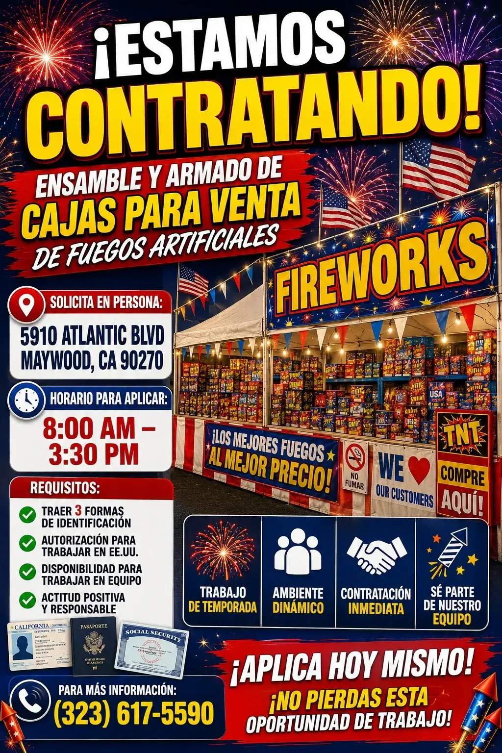 Contratación para Equipo de Ventas de Fuegos Artificiales