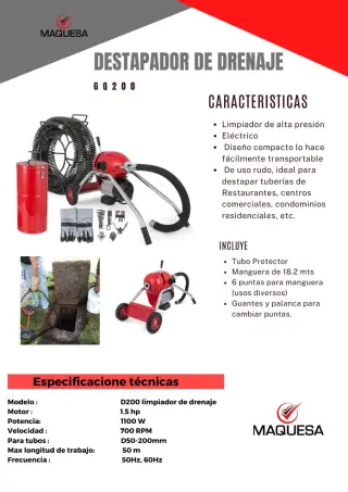 Destapador eléctrico de drenajes marca JF Super Compacto y Eficiente.