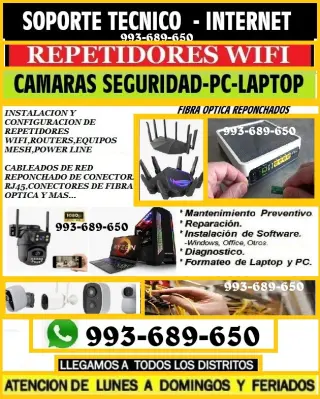 TECNICO INTERNET REPETIDORES PC LAPTOP CAMARAS SEGURIDAD CABLEADOS
