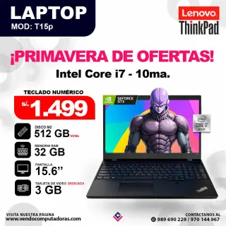 Laptop LENOVO Thinkpad T15p core i7 - 10ma.