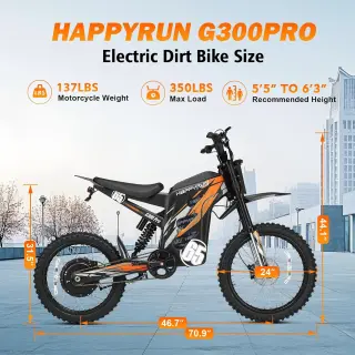 HAPPYRUN G300 Pro Electric Dirt Bike for Adults, 72V 30Ah Battery