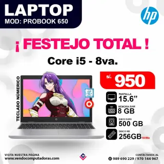 Laptop HP core i5 - 8va. / PROBOOK 650 G4