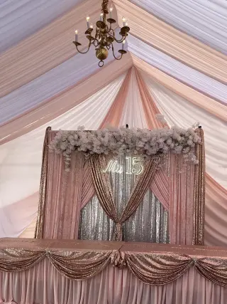 Hermosa Carpa para Fiestas con telas y el tema que tu quieras