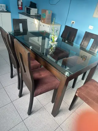 Mesa de Comedor Moderna de Vidrio con 6 Sillas