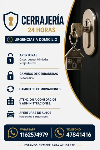 CERRAJERÍA 24HS - URGENCIAS A DOMICILIO CASAS Y AUTOS