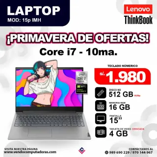 Laptop Lenovo Thinkbook 15p IMH core i7 - 10ma.