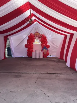Hermosa Carpa para Fiestas con telas y el tema que tu quieras