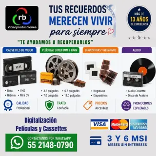 Digitalizamos VHS, Betamax, Hi8mm ,Mini Dv, Super 8mm film