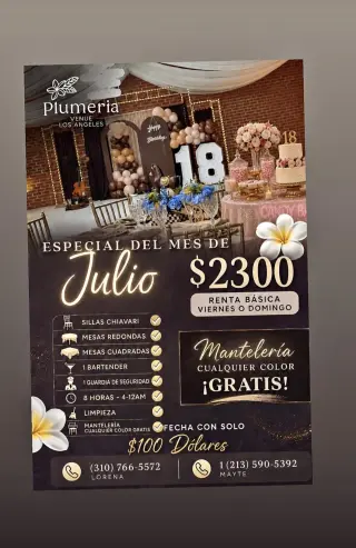 (310)766-5572 Alquiler de Espacio para Eventos Especiales