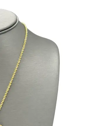 New 14bK CZ Bear Pendant & Semi Solid Rope Chain Made Of Real 14k Yellow Gold