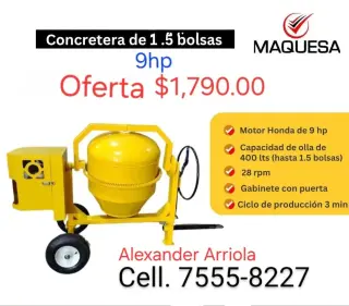 Concretera JF-HONDA 1.5 Bolsas motor GX270 9 hp. OFERTA.