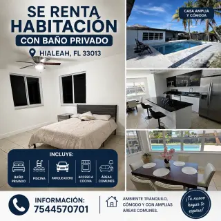 Habitación en Renta con Baño Privado en Hialeah